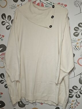 Simply Emma Cream/Ivory Asymmetric Button Sweater 1X